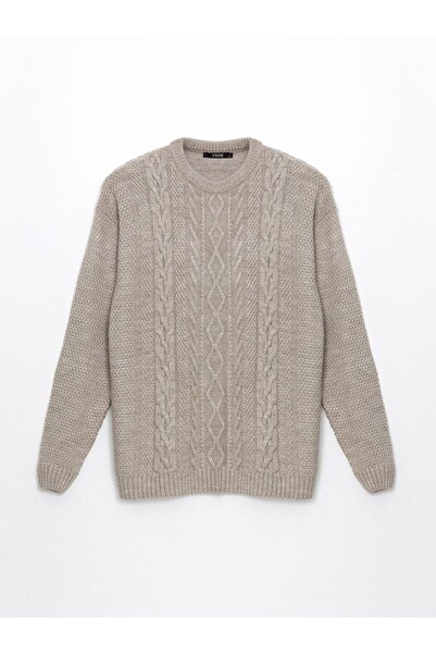 LC Waikiki Pulover de tricotat pentru bărbați, bej, cu gât rotund