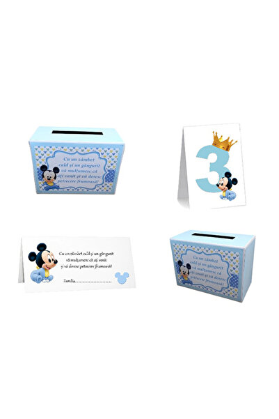 OEM Set Botez Mickey Mouse - 50 plicuri + 1 cutie + 10 numere masa