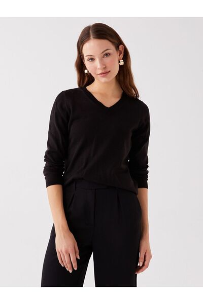 LC Waikiki V Yaka Düz Uzun Kollu Kadın Triko Kazak