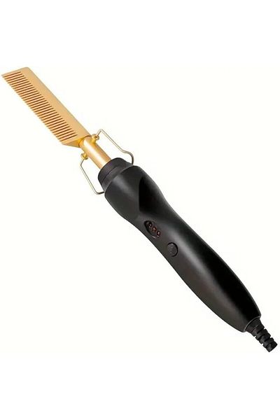 Türkiye Electric Hot Ceramic Press Comb Straightener with Gold-Plated Teeth, Black Handle, Temperature Contr