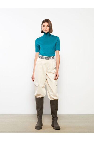 LC Waikiki Turkuaz Balıkçı Yaka Düz Kısa Kollu Kadın Triko Kazak