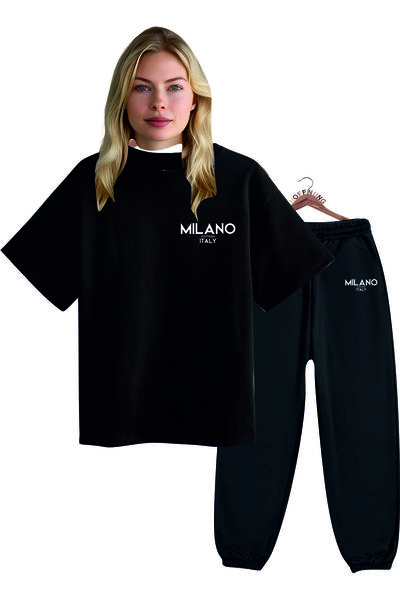 HOFFNUNG Unisex Men/Women Crew Neck Italy Milano Printed Bottom Top Tracksuit Suit