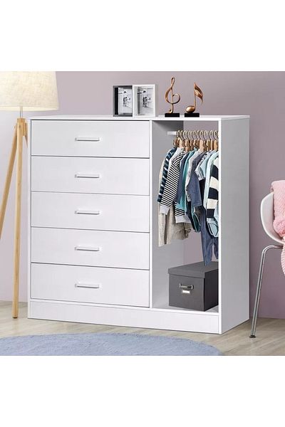 Home Box Vanilla Cody Chest of 5-Drawers with Hanger