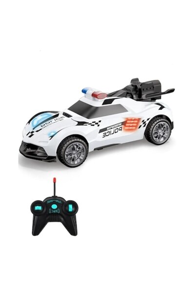 OEM Mașină de poliție cu telecomandă și efect de fum, scară 1:18, lumini, alb...