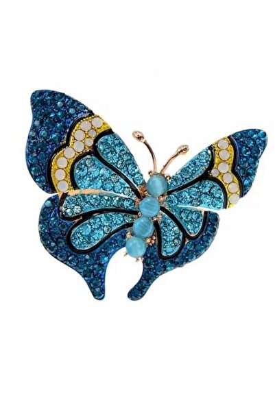 Violetta - Broșă fluture cu cristal albastru, cutie de catifea