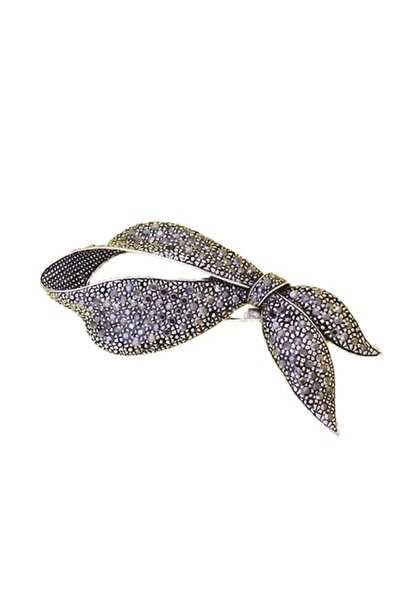 Violetta Broșă vintage cu fundă și marcasite, placată cu argint