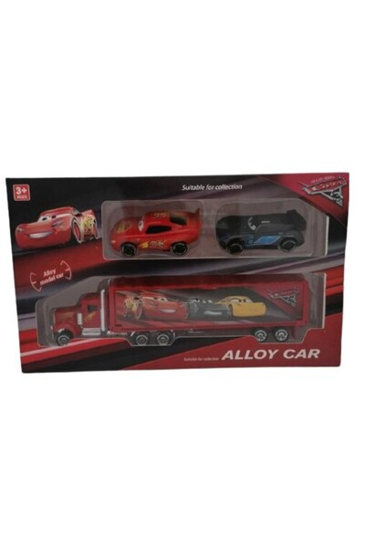 CARS Camion metalic cu 2 masinute, Rosu / Negru, 3 ani