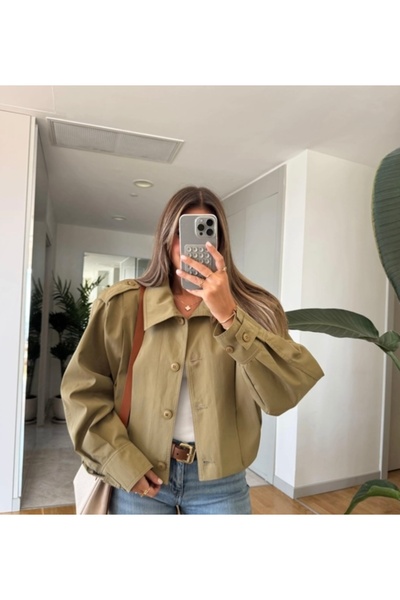AÈC PRIVÈ Women's Elizabeth Lined Waterproof Fabric Crop Trench Coat Jacket 5555