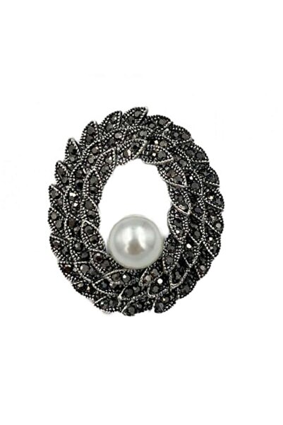 Violetta - Broșă vintage cu perlă artificială și marcasite