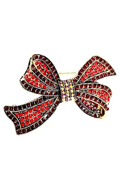 Violetta - Broșă vintage cu fundă și marcasite VP912 roșie