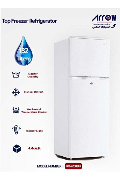 ARROW Top Freezer Refrigerator 132L, 4.6 Feet. Capacity, White, Model RO-220RDH