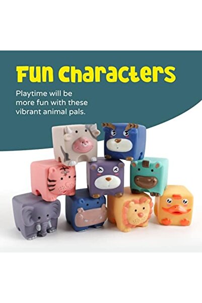 THE MOON Brand Animal Building Blocks – Set of 9 Squeeze and Stack Learning Toys – Colorful and