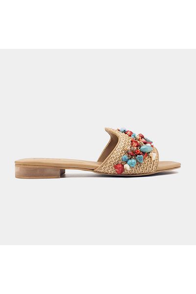 Delilah Sahara Genuine Leather Sandals – Handcrafted, Double Cushioned – Coral & Blue