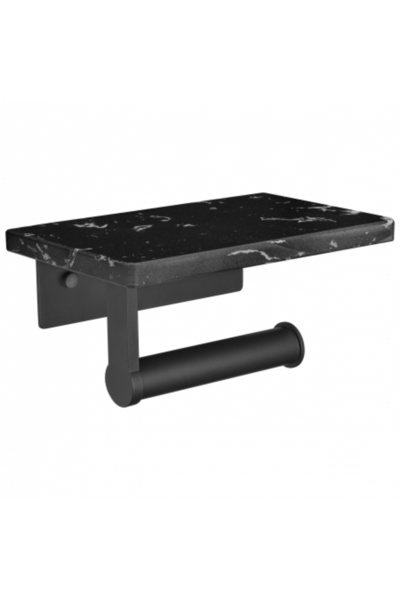 FizioTab FizioTab® Metal Toilet Paper Holder with Marble Shelf, Black/Grey