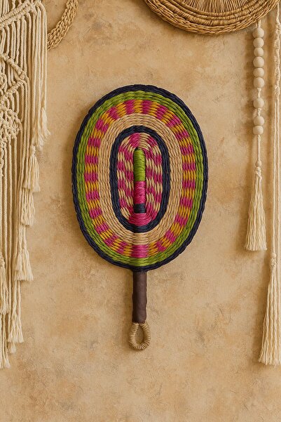 Home Etnik Desenli Renkli Hasır Yelpaze Vintage Boho Ev Dekoru Duvar Süsü