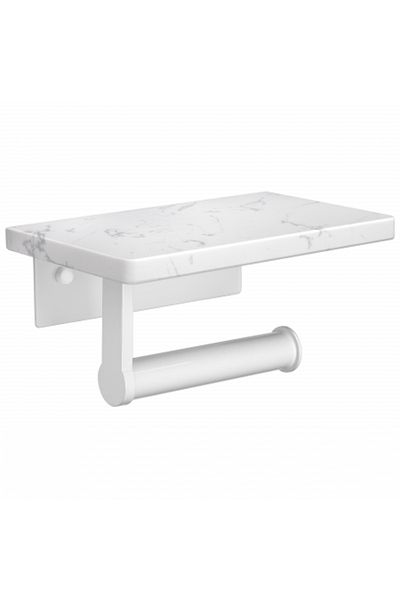 FizioTab FizioTab® Metal Toilet Paper Holder with Marble Shelf, White/White