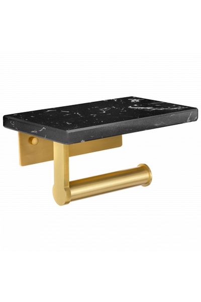 FizioTab FizioTab® Metal Toilet Paper Holder with Marble Shelf, Black/Gold