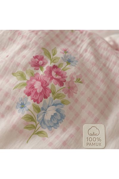 Evimcim 100% Cotton Ranforce Single Duvet Cover Set Gift Boxed Floral Pink