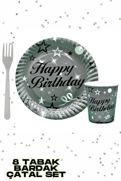 Baloncu Nene Σετ πιάτων και ποτηριών από ασημένιο χαρτόνι με επιγραφή  "Χρόνι...