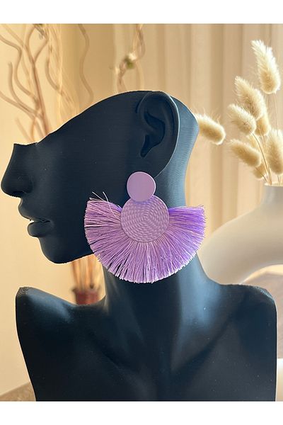 Büyük Hanım Purple Color Style Women's Earrings with Big Tassels