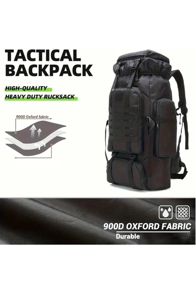 YOBE 80L Large Tactical Backpack - Oxford Fabric, Adjustable Strap, Multiple Pockets. For Hiking, Travel, and Camping