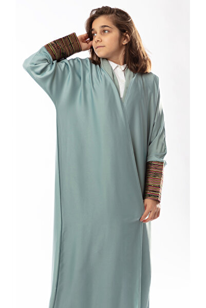 outline Sky blue abaya with colorful sleeves