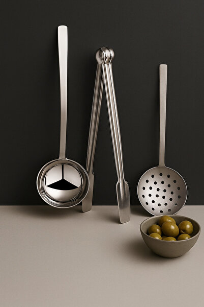 Metler Paslanmaz çelik maşa, delikli spatula ve çorba kepçesi seti | Ergonomi...