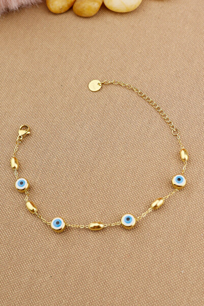 Keyifli Hayaller Steel Bracelet - Evil Eye Beaded Oval Arpal 316L Steel Chain...