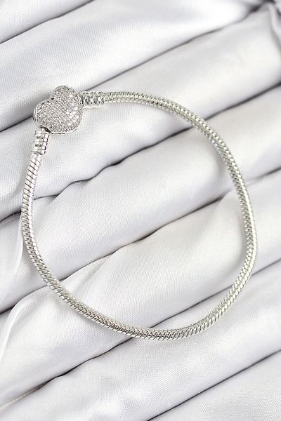 Clariss Brass Charm Zircon Stone Heart Model Silver Color Women's Bracelet