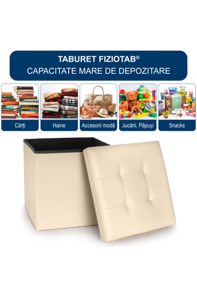 FizioTab FizioTab® Folding Stool with Storage Space, Eco-leather, 38x38x38 cm, Beige