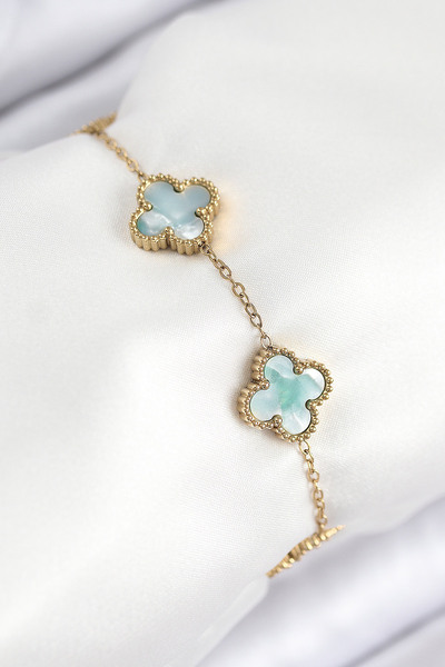 Clariss 316L Steel Pearlescent Green Gold Color Clover Women's Bracelet