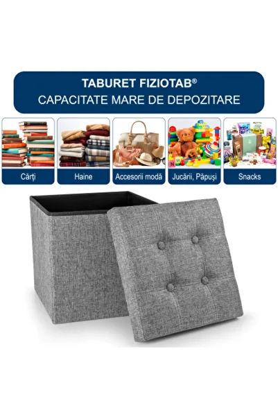 FizioTab FizioTab® Folding Stool with Storage Space, Eco-leather, 38x38x38 cm, Gray with white threads