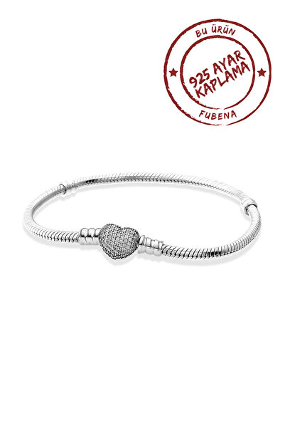 Fubena Pave Taşlı Kalp Charm Taşıyıcı Bileklik 17 cm