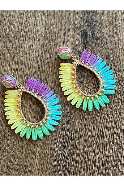 Büyük Hanım Multicolored Handmade Raffia Earrings