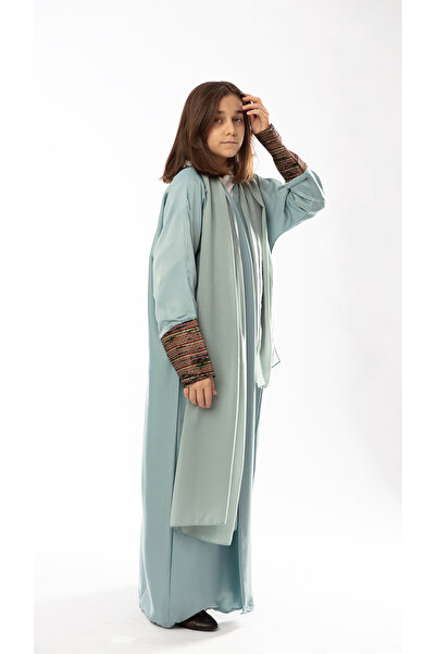 outline Sky blue abaya with colorful sleeves