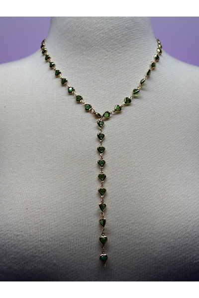 Azra Zarif Kalpli Yeşil Taşlı Altın Renkli Y Kolye