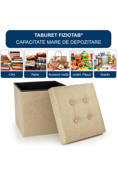 FizioTab FizioTab® Folding Stool with Storage Space, Eco-leather, 38x38x38 cm, Beige