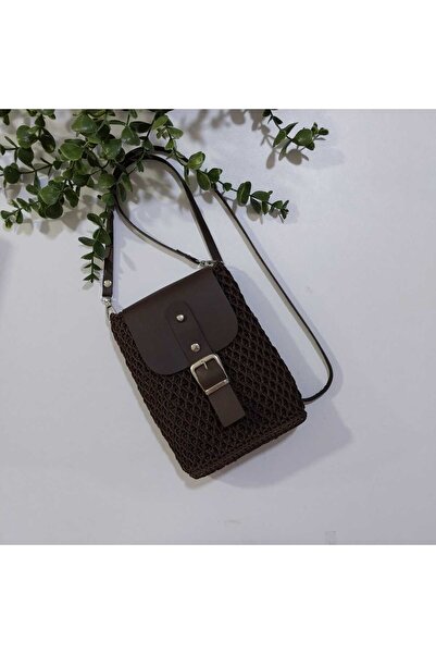 HOBİ Örgü Telefon Çanta Seti (Acıkahve Rengi Suni Deri (kapak 21*10cm) +1 ade...