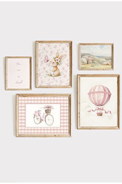 Kids 5’li Pembe Vintage Çocuk Odası Çerçeveli Poster Seti 2