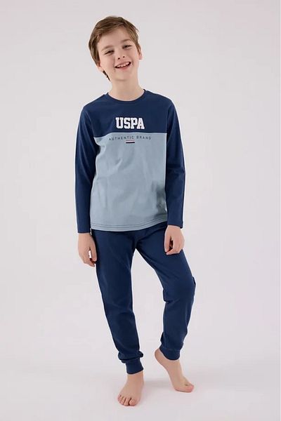 U.S. Polo Assn. Us Polo Licensed 100% Cotton Circle Neck Long Sleeve Boy's Pajama Set