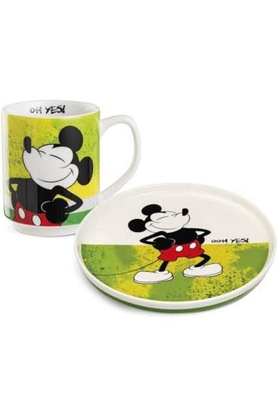 EGAN Side Plate + Stackable Mug Set – Mickey & Minnie Mouse I AM Collection | New Bone China | Dis