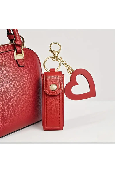 Viranes Mini Lipstick Bag with Mirror, Lipstick Case, Mini Makeup Bag, Mini Lipstick Case with Heart Figure