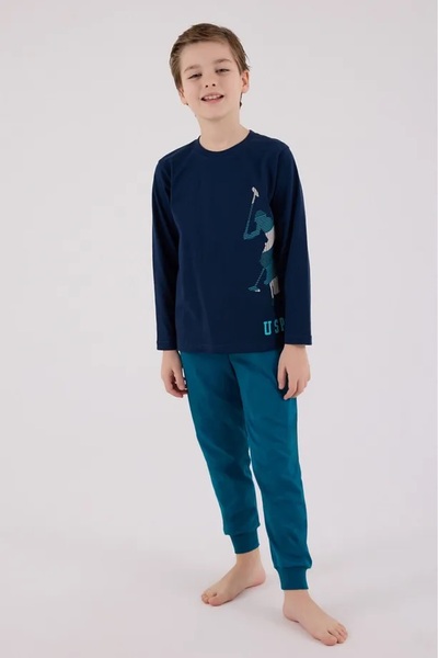 U.S. Polo Assn. Us Polo Licensed 100% Cotton Circle Neck Long Sleeve Boy's Pajama Set