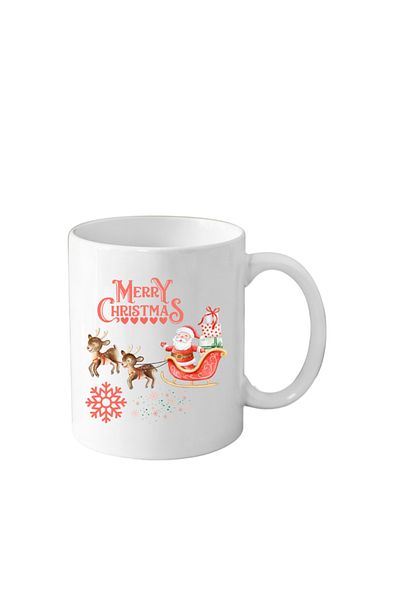 OEM White Christmas mug 330 ml with Christmas tree and Santa Claus