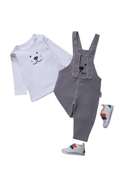 MixMax Bebe Unisex Long Sleeve Sweatshirt Rabbit Eared Baby Denim Salopet