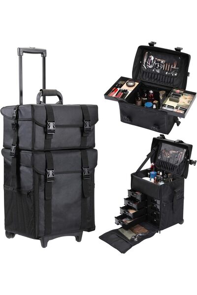 Sandinrayli Professional 2-in-1 Makeup Bag with Wheels
