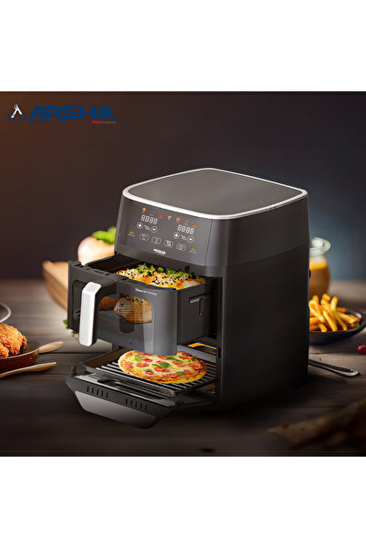 Arshia مقلاة هوائية ثنائية ديجيتال من أرشيا - سعة 11 لتر - طهي صحي بتقنية اله...