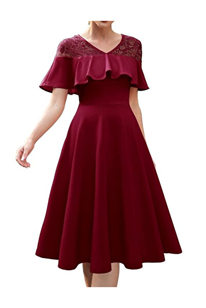 OEM Long sleeveless dress with burgundy lace L