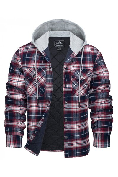 OEM Cămașă matlasată, tip jachetă, în carouri, cu fermoar și buzunare cu capse, Roșu-Alb L