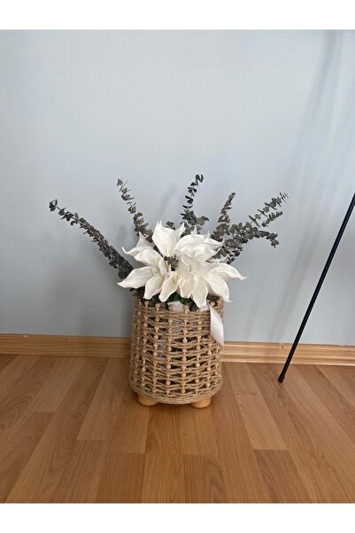 dodowood Hasır Çiçekli Ayaklı Sepet Saksı